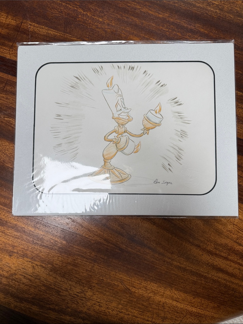 Lumière Disney Art original drawing by Alex iniquez - Gold /White Sketch signed